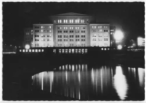 Ansichtskarte, Leipzig, Opernhaus am Karl-Marx-Platz, Nachtaufnahme, 1962