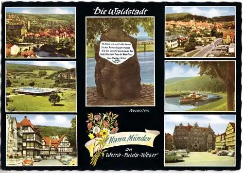 Ansichtskarte, Hann. Münden, Die Waldstadt, sieben Abb., gestaltet, um 1964