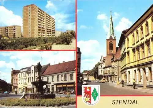 AK, Stendal, drei Abb., Straßenpartien, 1989