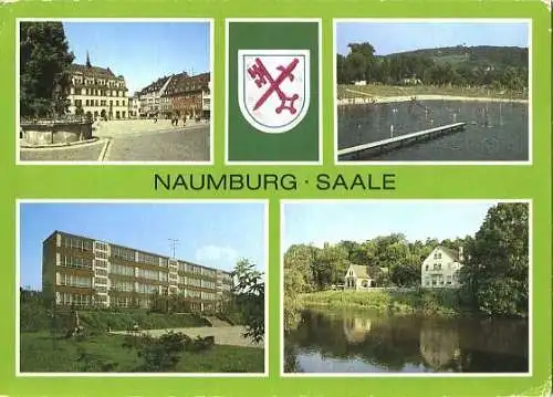 Ansichtskarte, Naumburg Saale, vier Abb., u.a. Schule, 1986