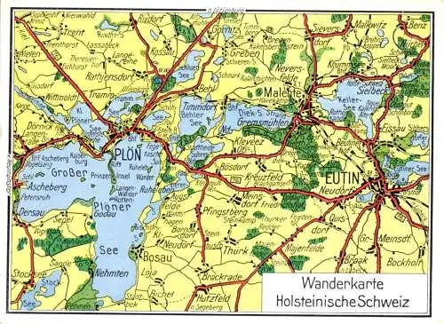 Ansichtskarte, Holsteinische Schweiz, Wanderkarte, um 1970