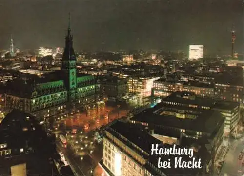 Ansichtskarte, Hamburg, Innenstadt, Nachtansicht, um 1983