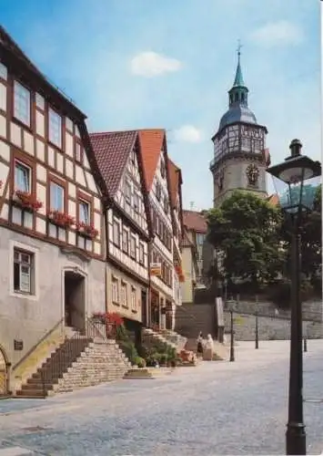 Ansichtskarte, Backnang, Strassenpartie am Stadtturm, 1992