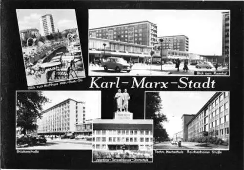 Ansichtskarte, Karl-Marx-Stadt, fünf Abb., gestaltet, 1967