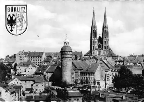 AK, Görlitz, Teilansicht mit Wappen, 1963