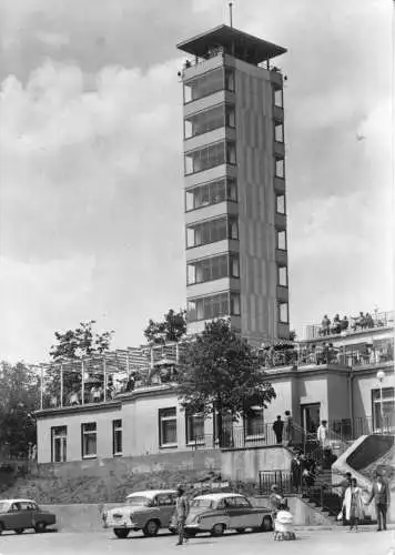 Ansichtskarte, Berlin Köpenick, Müggelturm und HO-Gaststätte, belebt, 1963