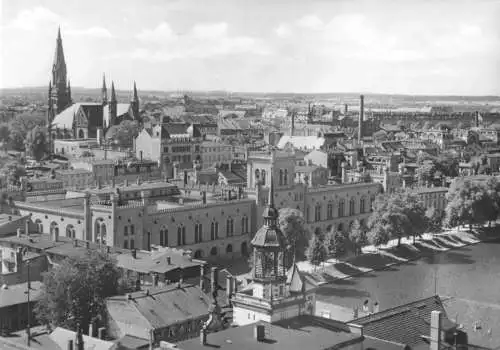 Ansichtskarte, Schwerin, Teilansicht mit Blick zur Paulskirche, 1960