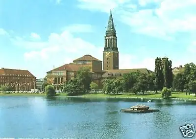 AK, Kiel, Kleiner Kiel und Rathaus, ca. 1968