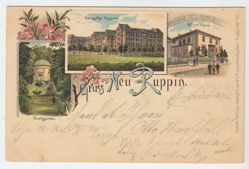 AK, Neuruppin, Farblithografie, drei Abb., 1900