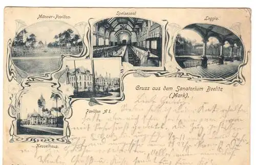 AK, Beelitz Mark, Gruß aus dem Sanatorium, fünf Abb., gestaltet, 1905