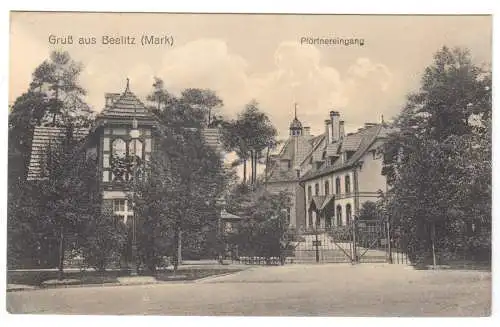 Ansichtskarte, Beelitz Mark, Eingang zur Heilstätte, Pförtnerhäuschen, 1917