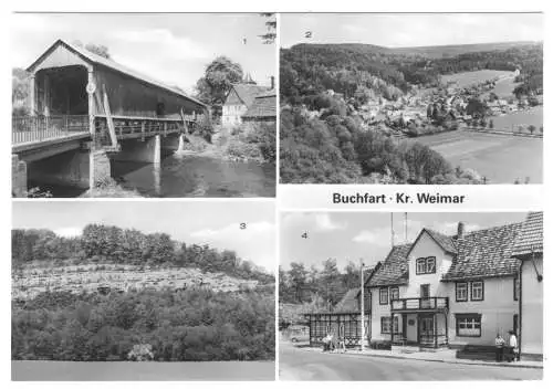 AK, Buchfart Kr. Weimar, vier Abb., u.a. Ilmbrücke und Kinderferienlager, 1983