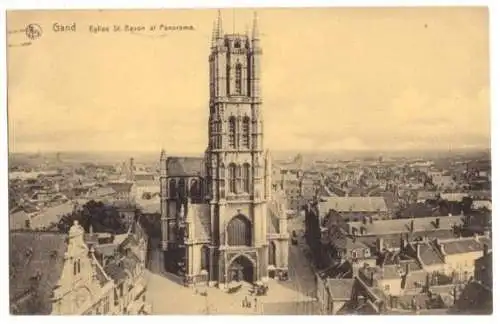 Ansichtskarte, Gand, Gent, Eglise St. Bavon et Panorama, 1917