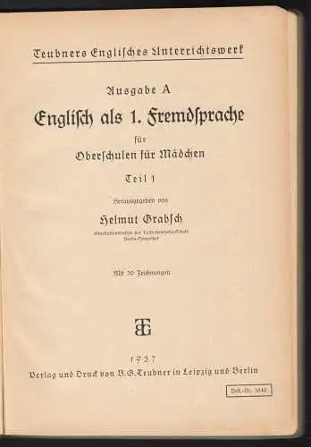 Teubners Englisches Unterrichtswerk, Englisch als 1. Fremdsprache, Teil 1, 1937