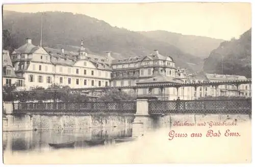 Ansichtskarte, Bad Ems, Kurhaus und Gitterbrücke, um 1898