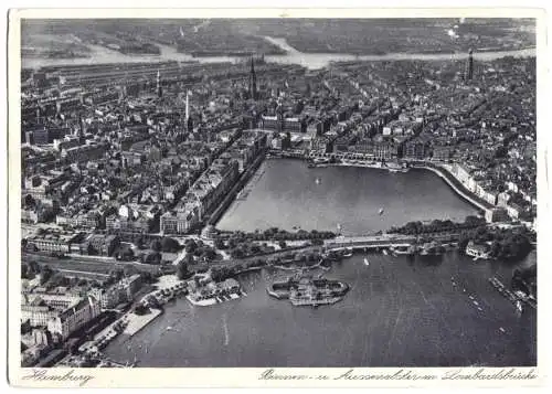 Ansichtskarte, Hamburg, Luftbild der Innenstadt, um 1930