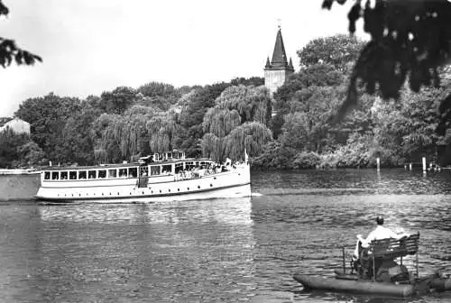 Ansichtskarte, Berlin Treptow, Weiße Flotte, MS "Arcona" vor der Halbinsel Stralau, 1978