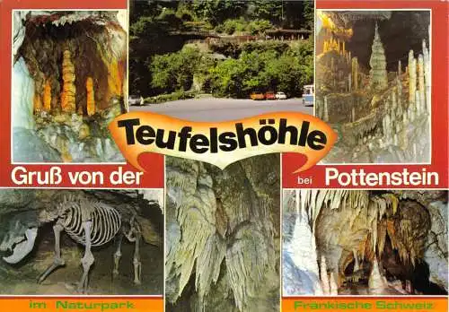 Ansichtskarte, Pottenstein Fränk. Schweiz, Teufelshöhle, sechs Abb., 1990