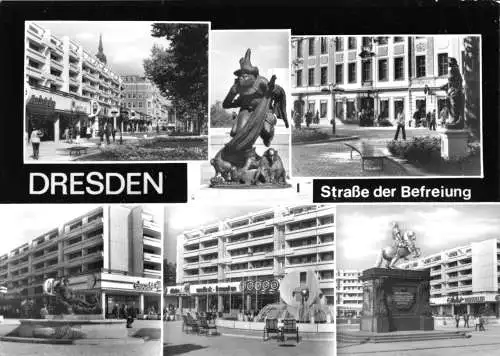 Ansichtskarte, Dresden, Str. der Befreiung, sechs Detailansichten, gestaltet, 1980