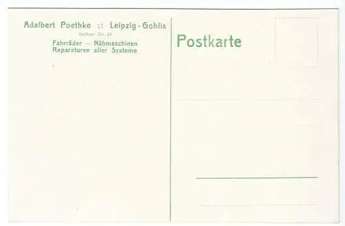 AK, Werbekarte, Leipzig-Gohlis, Fa. Adalbert Poethke, Fahrräder, 1920er