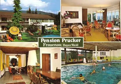 Ansichtskarte, Frauenau Bayer. Wald, Pension Prucker, vier Abb., 1984