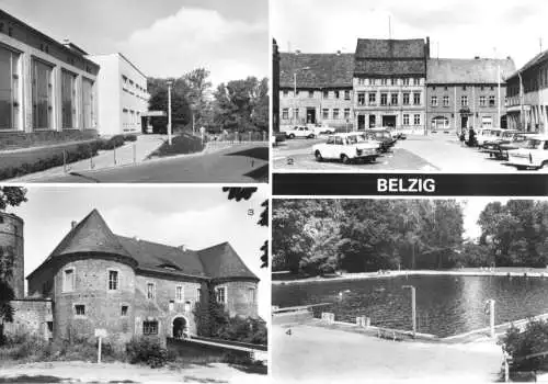 AK, Belzig, vier Abb., u.a. Schwimmbad, 1988