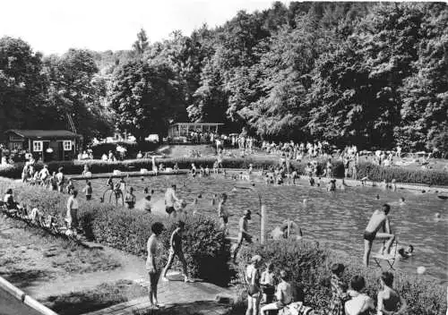 AK, Neustadt Harz, Waldbad belebt, 1977