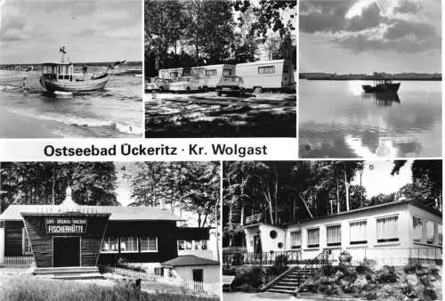 Ansichtskarte, Ückeritz Usedom, fünf Abb., u.a. Wohnwagen, 1985