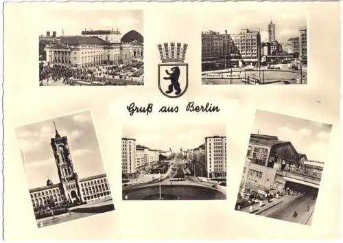 Ansichtskarte, Berlin, Gruß aus Berlin, fünf Abb., 1957