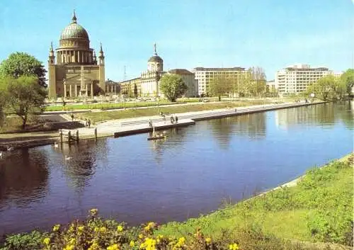 Ansichtskarte, Potsdam, Uferpromenade, Nikolaikirche, Neubauten, 1982