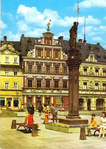 Ansichtskarte, Erfurt, Straßenpartie mit Gildehaus, belebt, 1979