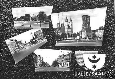 AK, Halle Saale, vier Straßenpartien, 1960