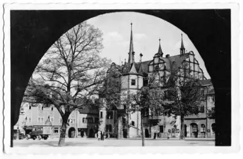 Ansichtskarte, Saalfeld Saale, Blick zum Rathaus, 1957