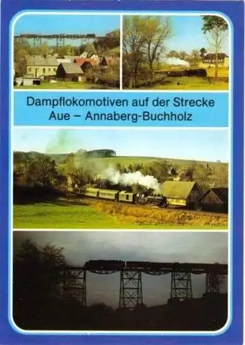 AK, Dampflokomotiven aud der Strecke Aue - Annaberg-Buchholz, vier Abb., 1986