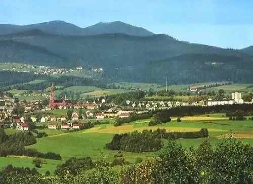 AK, Zwiesel, Übersicht mit Rabenstein u Gr. Arber, 1971