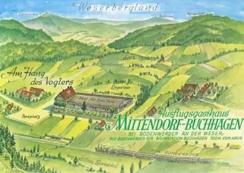 AK, Buchhagen Bodenwerder, Gasthaus mit Umgebung, 1969