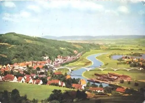 Ansichtskarte, Vlotho, Übersicht mit Weserbrücke, um 1961