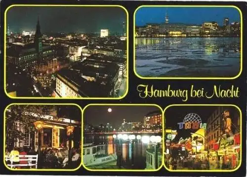 Ansichtskarte, Hamburg, 5 Nachtansichten, gestaltet, um 1977