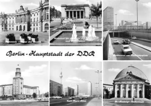 Ansichtskarte, Berlin - Hauptstadt der DDR, sechs Abb., 1973