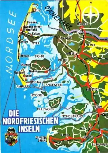 AK, Landkarte, Die Nordfriesischen Inseln, 1985