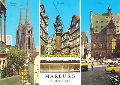 Ansichtskarte, Marburg Lahn, drei Abb., 1973