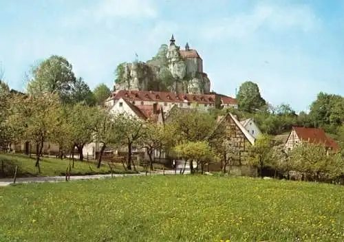 Ansichtskarte, Hohenstein b. Hersbruck, Teilansicht mit Burg, um 1985