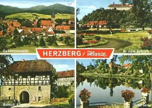 Ansichtskarte, Herzberg Harz, 4 Abb., u.a. Jules See, ca. 1973