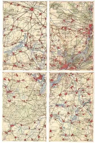 vier zusammengehörende Farbklitho-AK, Landkarten, Areal um Potsdam, um 1923