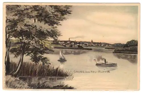 AK, Neuruppin, Totalansicht aus der Lanke heraus, Künstlerkarte, um 1907