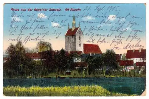 AK, Altruppin, Teilansicht mit Kirche, 1915