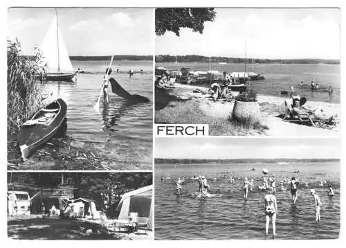 AK, Ferch Kr. Potsdam, vier Strandpartien am Schwielowsee, 1980