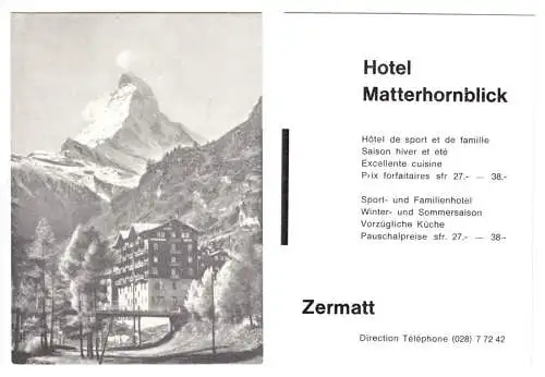 Zermatt (Wallis), zwei Hotelkarten, Matterhornblick und Matterhorngruß, um 1990