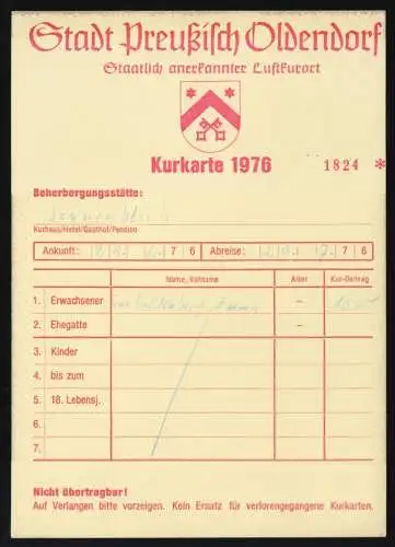 Stadt Preußisch Oldendorf, Kurkarte, 1976