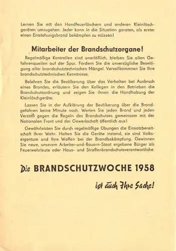 Infoblatt zur Brandschutzwoche 1958